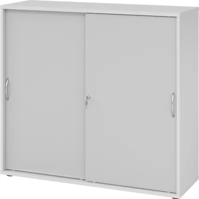 Produktbild von bümö Schiebetürenschrank office - 3 Ordnerhöhen - Nachbildung: Grau, Griff: Bogengriff (Metall)