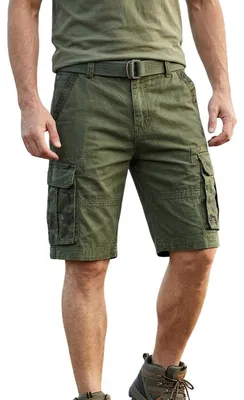 Imagen del producto de Pantalones cortos cargo para hombre, estilo militar, de algodón, corte holgado, color verde, talla XXL