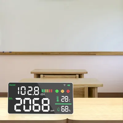 Obrázok produktu pre Tuya Wifi Nástenný digitálny decibelový merač Meranie oxidu uhličitého Teplota a vlhkosť Tester 4v1 Multifunkčný detektor kvality ovzdušia v domácnosti