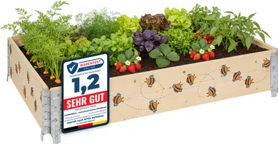 Produktbild von Garronda Holzaufsatzrahmen mit Print – Hochbeete für Pflanzen Blumen Obst Gemüse Holz mit dekorativem Druck Biene
