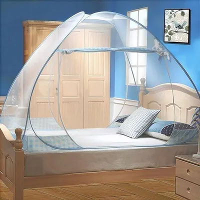 Produktbild von Famanu Moskitonetz für Doppelbett 120x200 cm - Tragbar, atmungsaktiv, blau