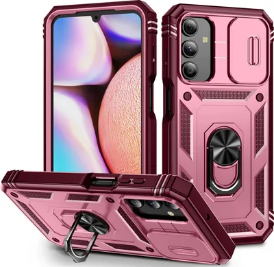 Produktbild von Hülle für Samsung Galaxy A15 5G/4G, Schiebe Kamera Schutz Stoßfest Schutzhülle mit Ringhalterung Ständer Rosa
