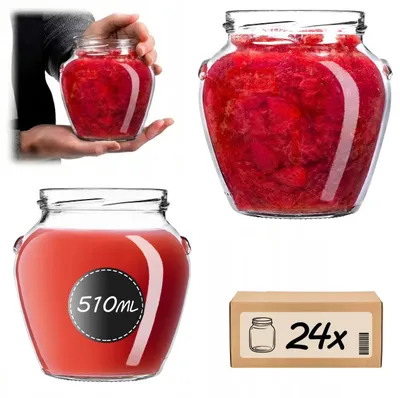 Obrázok produktu pre Poháre na konzervovanie – skladovacie poháre 510 ml – sada 24 ks – skrutkovacie viečko 82 mm – na med, džem, marmeládu – vhodné do umývačky riadu
