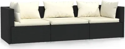 Immagine prodotto di vidaXL Divano a 3 posti con cuscini Nero Poly Rattan