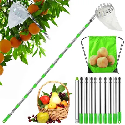 Image de Cueilleur de fruits avec tige télescopique 4M - Cueilleur de pommes extensible avec sac en coton