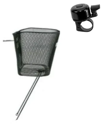 Immagine prodotto di Cestino manubrio con montanti Cestino ruota anteriore Montaggio fisso Nero incl. campanello per bicicletta maxxi4you