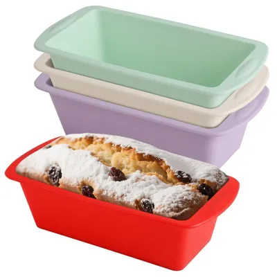 Produktbild von Silikon-Backform-Set, 4er-Set, Mini-Kastenformen, 19,2 x 9,5 x 5,5 cm, geeignet für Brot, Kuchen, Toast, Airfryer und Backofen