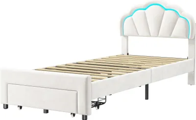 Obrázok produktu pre Princovská posteľ s korunou – detská posteľ 140 x 200 cm – kovový rám – pre dievčatá – európsky/americký štýl – jednoduchá montáž – biela farba