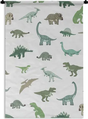 Produktbild von MuchoWow® Wandteppich Wandbehang Dinosaurier - Grün - Jungen - Braun - Kind - Muster 90x135 cm Tapisserie Dekoration Wandtuch - Baumwolle - Wandskulptur