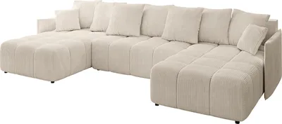 Produktbild von ALTDECOR Ecksofa in U-Form mit Schlaffunktion und Bettkasten LONLI-U 355x189x68 cm Beige - Corner Sofa Bett Eckcouch Couch L-Form Schlafcouch Ausziehbar Wohnlandschaft Schlafsofa Cauchsofa