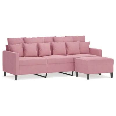 Produktbild von vidaXL 3-Sitzer-Sofa mit Hocker Rosa 180 cm Samt