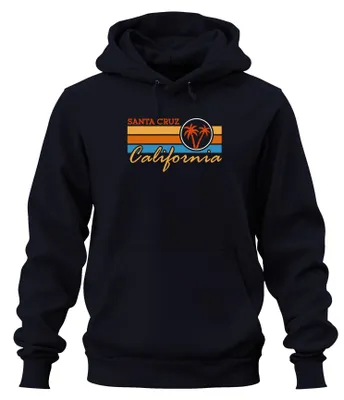 Productafbeelding van Santa Cruz, Californië, Palmenstrand, Retro, Westkust, USA, Hoodie, Kapuzenpullover, Marineblauw, Maat L