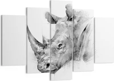 Produktbild von Bild auf Leinwand - Leinwandbild - 5 Teile - Nashorn Porträt Grafik - 150x100cm - Wand Bild - Wanddeko - Wandbilder - Leinwanddruck - Bilder - Wanddekoration - Leinwand bilder - EA150x100-4378