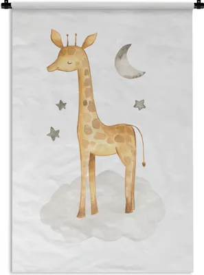Produktbild von MuchoWow® Wandteppich Wandbehang Giraffe - Mond - Sterne 90x135 cm Tapisserie Dekoration Wandtuch - Baumwolle - Wandskulptur