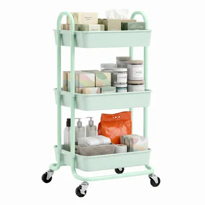 Produktbild von Sekey Rollwagen 35 cm breit Badezimmerregal mit 3 Ebenen Schmaler Nischenwagen Küchenregal mit Rollen Platzsparend