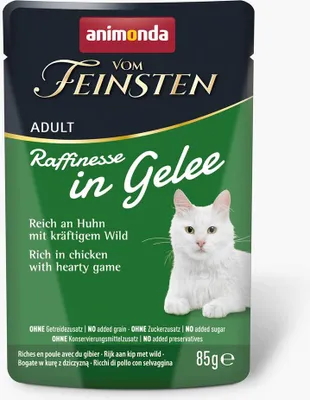 Zdjęcie produktu dla ANIMONDA Vom Feinsten Adult Raffinesse w galaretce bogatej w kurczaka z dziczyzną - Mokra karma dla kotów - 85 g