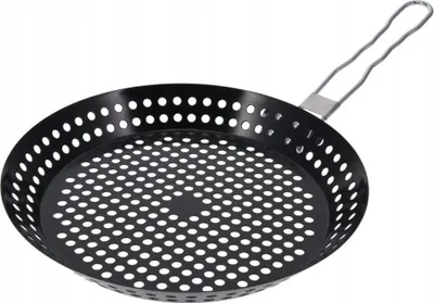 Produktbild von Grillpfanne gelocht mit Klappgriff, BBQ Pfanne für Fisch, Fleisch, Gemüse, Ø 24 cm