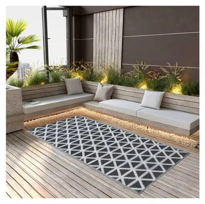 Produktbild von Wasserfester Outdoor-Teppich, Balkon-Teppich, Terrassenteppich, Camping-Teppich, Schwarz 120x180 cm PP
