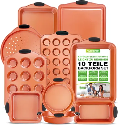 Produktbild von NutriChef Backformen Set 10 Teilig Kupfer – Antihaft Backblech Set mit Muffin-,