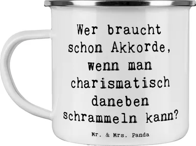 Produktbild von Mr. & Mrs. Panda Teetasse Spruch Charisma Gitarre - Weiß - Geschenk, Liebe, becher emaille, Lernen, Teebecher, Tasse, Musiker, Kaffeepott, Freiheit, Instrument, Musik