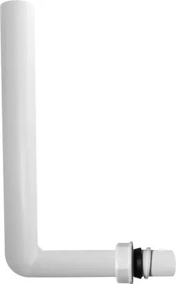 A white plastic overflow pipe with a connection fitting.