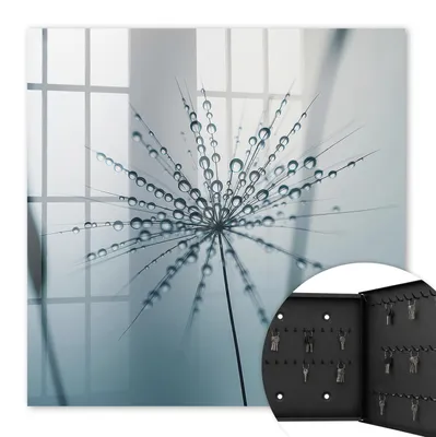 Produktbild von Metall Schlüsselkasten 30 x 30 cm - schwarzer Schlüsselschrank zur Wandmontage - wandhängende Schlüsselbox mit Tür - rechts öffnend - Schlüsselaufbewahrung für Flur - Büro - Arbeitszimmer - Werkstatt - Garage - Löwenzahn und Wassertropfen