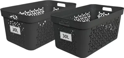 Produktbild von Plastard Wäschekorb 2er-Set Grau 30 L – Robuster Kunststoffkorb mit Griffen für Bad & Haushalt