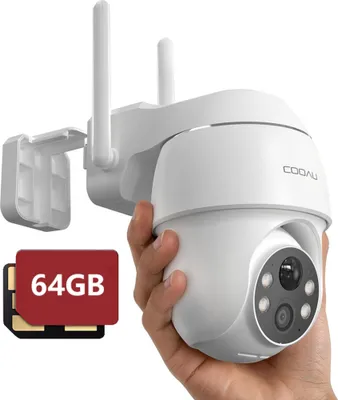 Produktbild von COOAU 2K Überwachungskamera Außen Akku mit PTZ，Wlan Kamera mit Farbnachtsicht, PIR Bewegungsmelder, Personenkennung, 2-Wege-Audio, Alexa, IP66，64GB