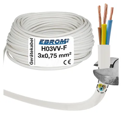 Produktbild von EBROM - 15 Meter Kunststoff Schlauchleitung rund LED Kabel Leitung Gerätekabel H03VV-F 3x0,75 mm2  - Farbe: WEIß