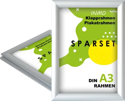 Produktbild von Klapprahmen DIN A3 aus Aluminium – silber eloxiert, zur Wandmontage für Poster & Plakate