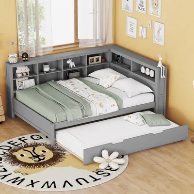 Produktbild von STILVORA Schlafsofa Jugendbett 140×200cm Tagesbett mit USB-Steckdose&Staufach,Ausziehbett,Weiß(Ohne Matratze)