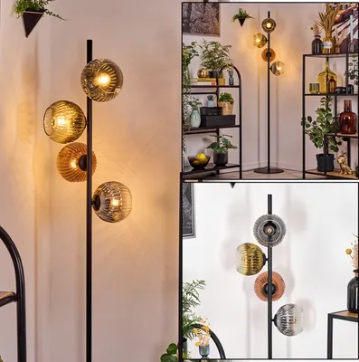 Produktbild von Villamare Stehlampe aus Metall/Riffelglas in Schwarz/Gold/Rauch/Kupfer/Klar
