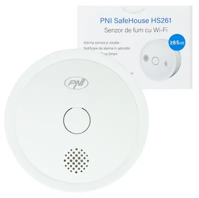 Produktbild von Rauchsensor PNI SafeHouse HS261 mit WLAN, Steuerung über die Tuya Smart-Anwendung, 3-V-Batterieversorgung, 85 dB, akustischer und visueller Alarm, stiller Alarm