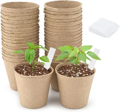 Zdjęcie produktu dla Okrągłe doniczki, 6 cm, 50 sztuk, do uprawy warzyw i ziół