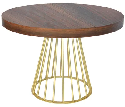 Image de MENZZO Table ronde extensible Soare Bois Noisette pieds Or