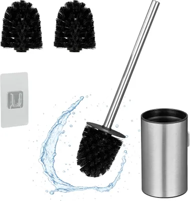 Immagine prodotto di Relaxdays Scopa per WC a parete, da incollare, A x L x P: 40,5 x 9 x 10 cm, scopa per WC, acciaio inossidabile, plastica, argento