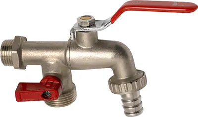 Obrázek produktu pro Vodovodní kohoutek s kulovým ventilem a dvojitou vertikální hadicovou přípojkou 1/2" x 3/4" x 3/4"