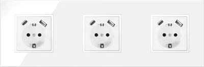 Produktbild von 3-fach Steckdose + USB-A/C Weiß Komplett mit Glasrahmen Schuko 230V QUADRA