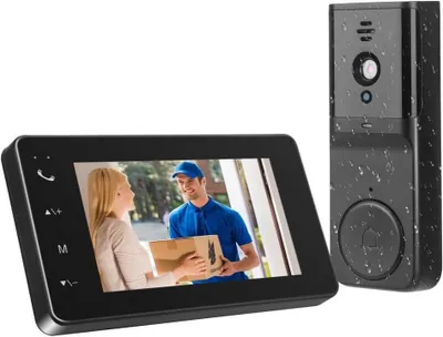Zdjęcie produktu dla Domofon z kamerą - Wideointerkom - Bezpieczeństwo w domu - Wyświetlacz IPS 4,3" - Rozdzielczość 1080P HD - Czarny