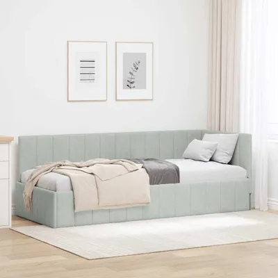 Produktbild von Maison Exclusive - Eckbettgestell mit Kopfteil Hellgrau 80 cm x 200 cm Samt