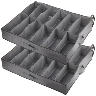 Schuh-Aufbewahrungsbox 2er Set, 75x60x15 cm, grau, 12 Fächer