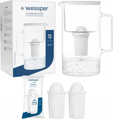 Produktbild von Wessper Glasfilterkanne 3,3l Weiß + 3x aquaclassic 77g Filter