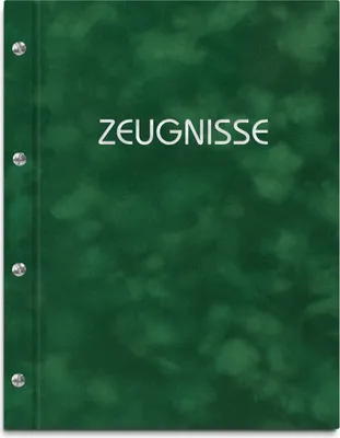 Produktbild von Zeugnismappe im grünen Samteinband mit hochwertigem Prägedruck in silber – handgefertigte Mappe für Zeugnisse inkl. 12 Sichthüllen
