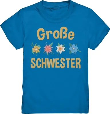 Produktbild von Große Schwester Shirt Blumen Große Schwester Geschenk – Royal Blue / 122/128 (7-8)