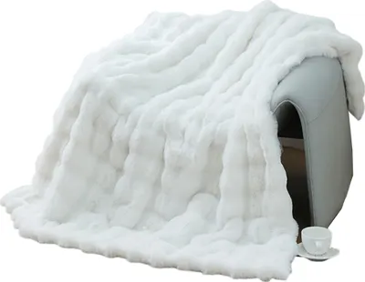 Produktbild von Winter verdickte Bubble-Samtdecke, kaninchenartige, plüschige, verdickte Decke, Büro-Sofadecke, Weiß, 100×160cm