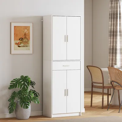 Produktbild von Küchenschrank 3 Türen 1 Schublade, Hochschrank Vorratsschrank, Spanplatte MDF melaminbeschichtet, Weiß | 60x35x180 cm | 18 kg | Kippschutz