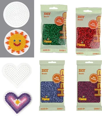 Produktbild von Hama Set mit 4.000  Midi-Bügelperlen & Stiftplatten Kreis, Herz