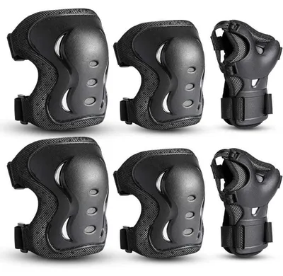Produktbild von Schutzset 6 in 1 für Kinder & Erwachsene, Knieschoner, Ellbogenschoner, Handgelenkschoner, Skaten, Radfahren, Schwarz-B, Größe M