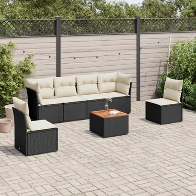 Produktbild von Design 7-tlg. Garten-Sofagarnitur mit Kissen Schwarz Poly Rattan, Gartenmöbel-Sets 2024 Neu