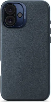 Image de DECODED Housse en cuir pour iPhone 16 Plus, étui ECCO en cuir véritable, compatible avec MagSafe, housse de protection, étui pour téléphone portable, bleu